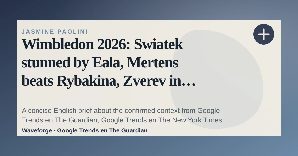 Wimbledon 2026: Swiatek stunned by Eala, Mertens beats Rybakina, Zverev in action on day six – live: key context — source-led trend brief illustration