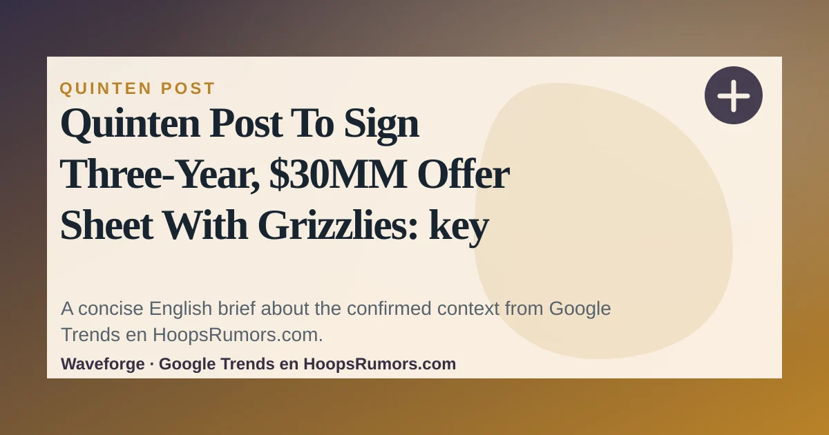 Quinten Post To Sign Three-Year, $30MM Offer Sheet With Grizzlies: key context — source-led trend brief illustration